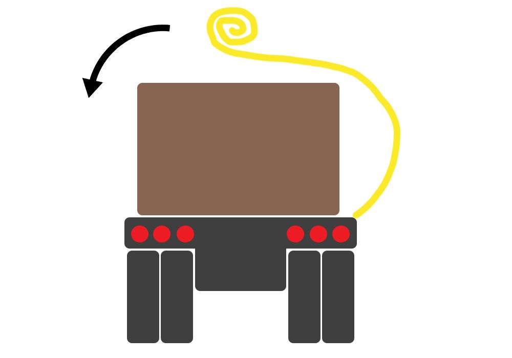 diagram of winch strap thrown over flatbed trailer cargo