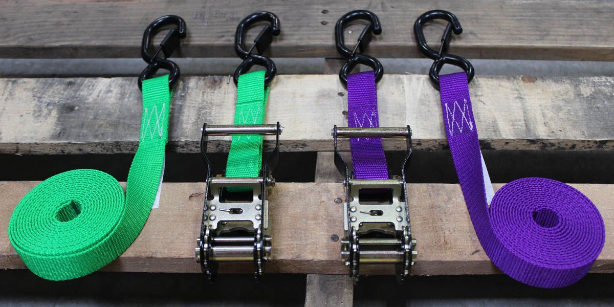green and purple 1 inch ratchet straps