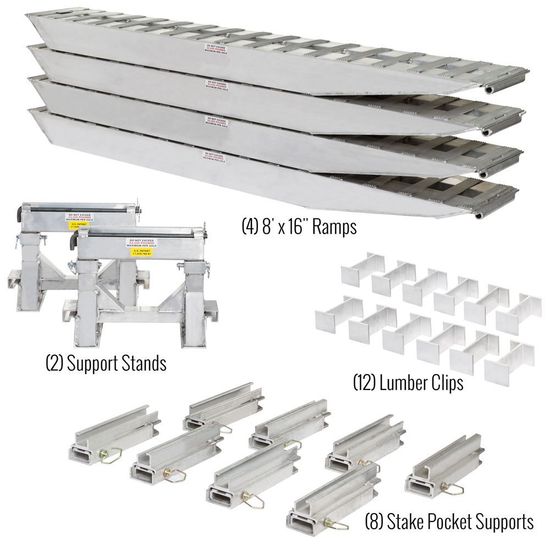 20-16-192-02-02-MLL-4 8 L x 16 W HD Ramps 4 Bunk Load Leveler  4 Ramp System for 16 H HD Ramps Step Deck Trailers - 20000 lb Cap
