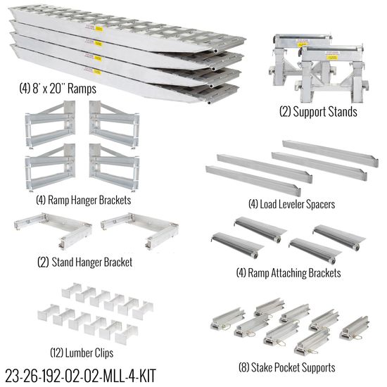 23-26-192-02-02-MLL-4-KIT 8 L x 20 W HD Ramps 4 Bunk Load Leveler  4 Ramp Master Kit for 26 H HD Ramps Step Deck Trailers - 23500 lb Cap