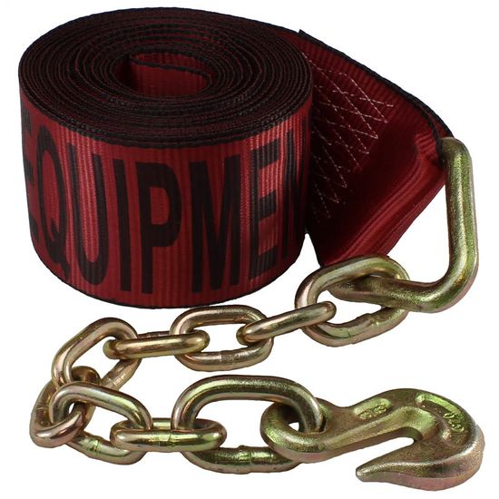 424540R 4 x 45 Winch Strap with Chain End - Red