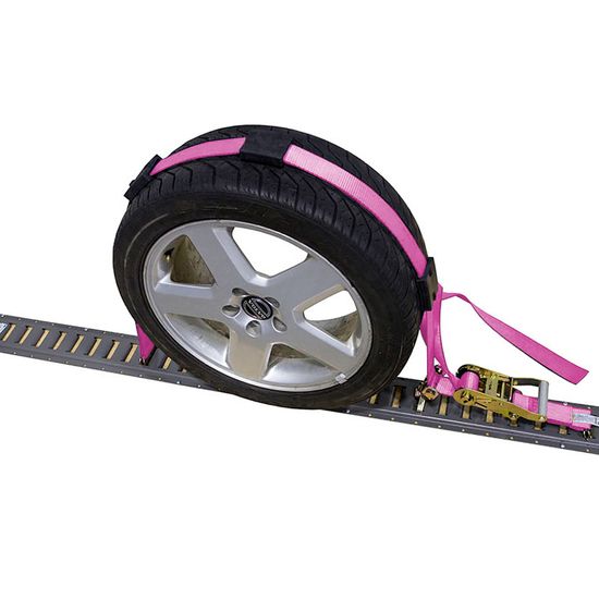 510611P-6AUTO1 2 x 6 Auto Hauling Wheel Ratchet Strap with E-Track Fittings Idler Rubber Cleats - Pink