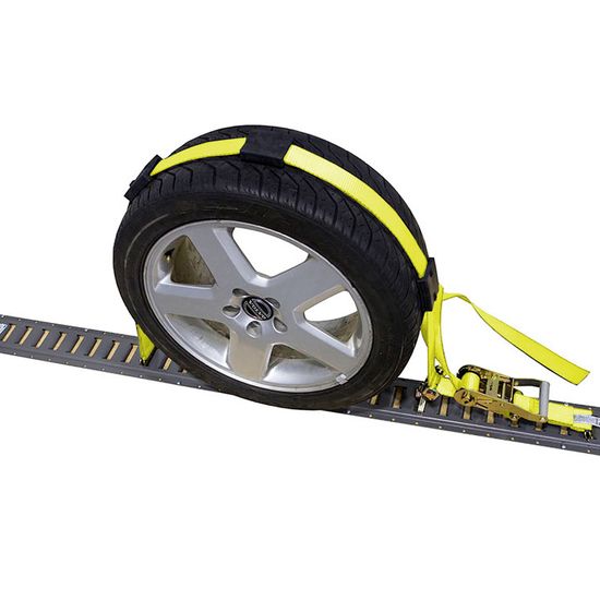 511011Y-6AUTO1 2 x 10 Auto Hauling Wheel Ratchet Strap with E-Track Fittings Idler Rubber Cleats - Yellow