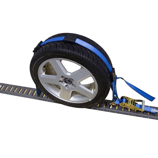 511211BL-6AUTO1 2 x 12 Auto Hauling Wheel Ratchet Strap with E-Track Fittings Idler Rubber Cleats - Blue