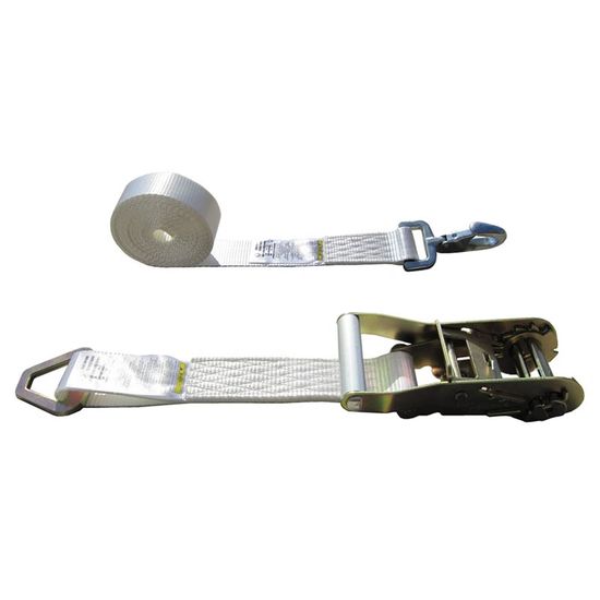 511242-85N-24 2 x 12 Tent Ratchet Strap D-Ring and Forged Snap Hook - White