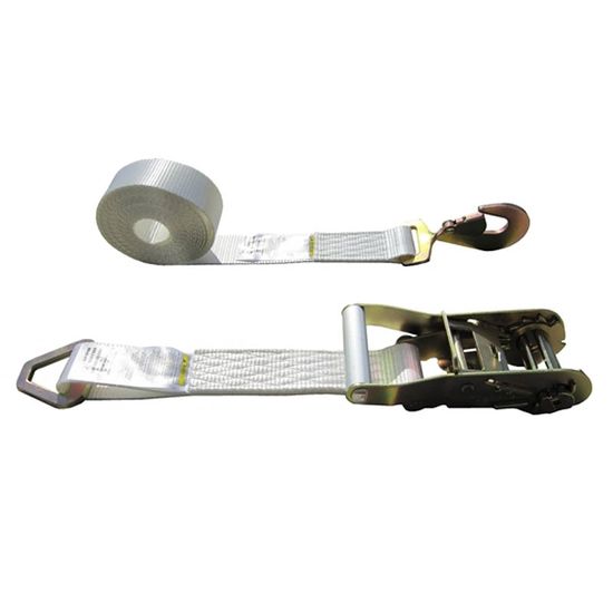 511442-64N-24 2 x 14 Tent Ratchet Strap D-Ring and Twisted Snap Hook - White
