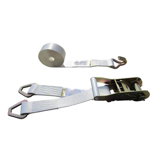 5118-42-42-84N-36 2 x 18 Double Leg Tent Ratchet Strap with D-Rings Wire Hook - White