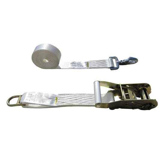 511858-85N-24 2 x 18 Tent Ratchet Strap Double Bar D-Ring and Forged Snap Hook - White