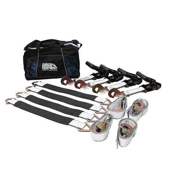 51B1064N-AXLE-PACK-12 2 x 10 Black Handle Ratchet Strap  12 Axle Strap Pack Twisted Snap Hooks Storage Bag - White