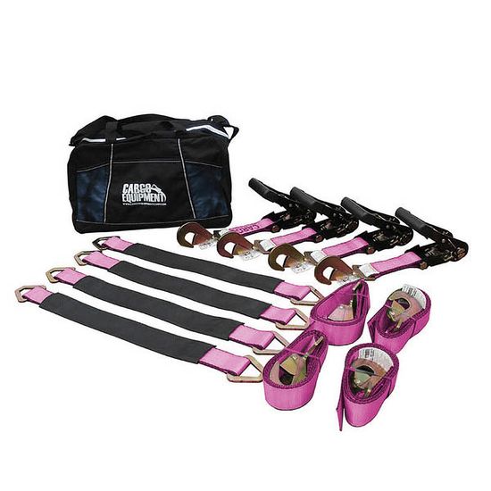 51B1064P-AXLE-PACK-24 2 x 10 Black Handle Ratchet Strap  24 Axle Strap Pack Twisted Snap Hooks Storage Bag - Pink