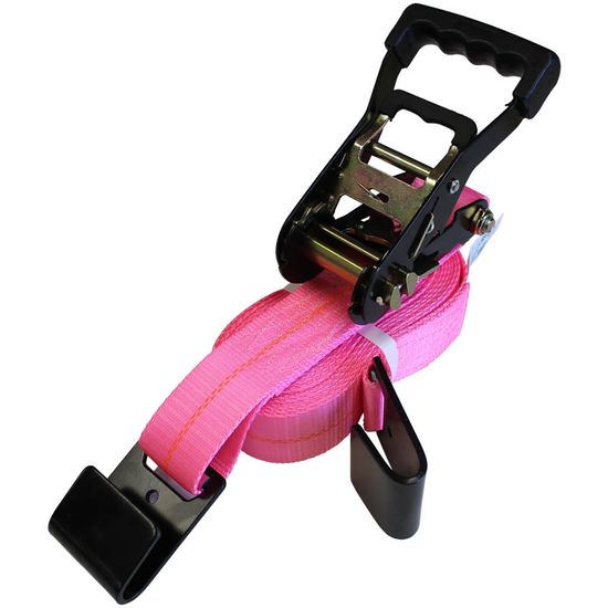 51BR1220P-12 2 x 12 Black Ratchet Strap with Flat Hooks - Pink