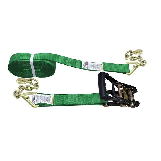 51BR1440F-12 2 x 14 Black Ratchet Strap with Chain Anchors - Green