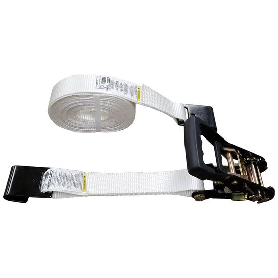 51BR1520N-12 2 x 15 Black Ratchet Strap with Flat Hooks - White