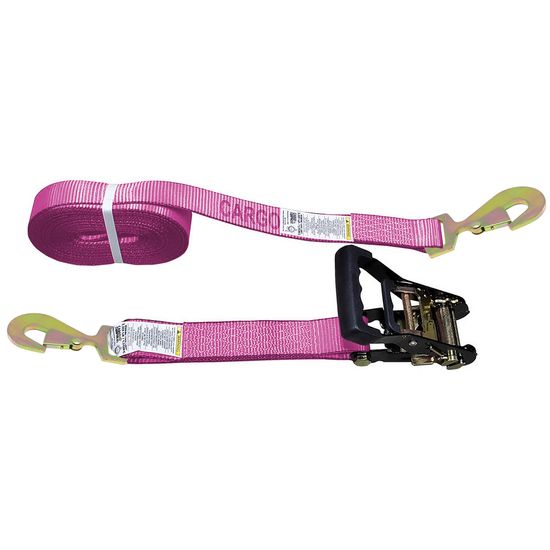 51BR1563P-12 2 x 15 Black Ratchet Strap with Flat Snap Hooks - Pink