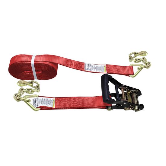 51BR1640R-12 2 x 16 Black Ratchet Strap with Chain Anchors - Red