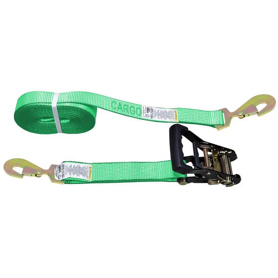 51BR1663HF-12 2 x 16 Black Ratchet Strap with Flat Snap Hooks - High Visibility Green