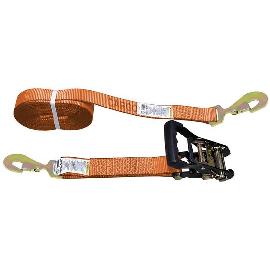 51BR1663O-12 2 x 16 Black Ratchet Strap with Flat Snap Hooks - Orange