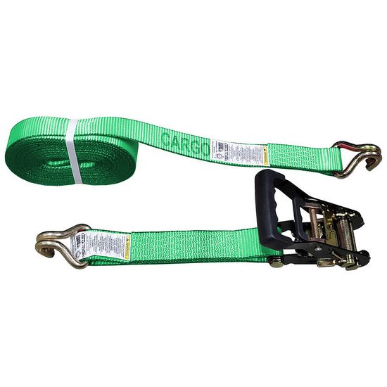 51BR1684HF-12 2 x 16 Black Ratchet Strap with Wire Hooks - High Visibility Green