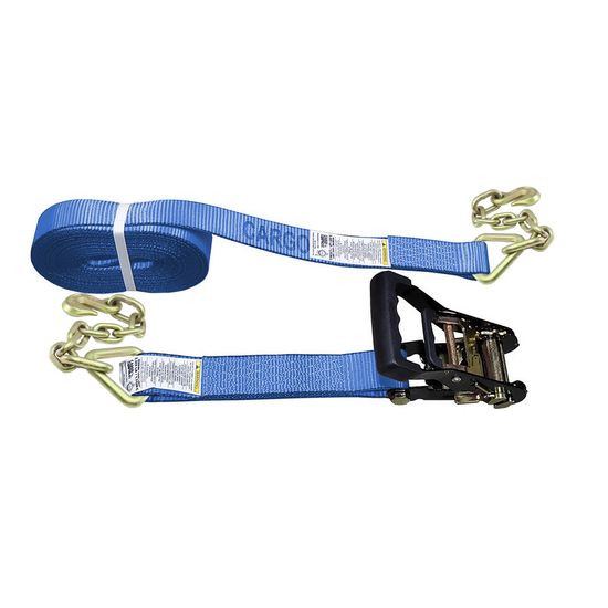 51BR1840BL-12 2 x 18 Black Ratchet Strap with Chain Anchors - Blue