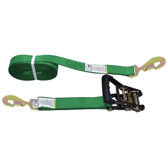 51BR1863F-12 2 x 18 Black Ratchet Strap with Flat Snap Hooks - Green