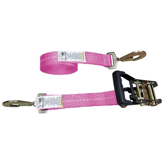 51BR2464P-12 2 x 24 Black Ratchet Strap with Twisted Snap Hooks - Pink