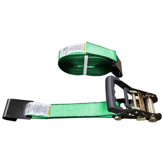51BR2720HF-12 2 x 27 Black Ratchet Strap with Flat Hooks - High Visibility Green