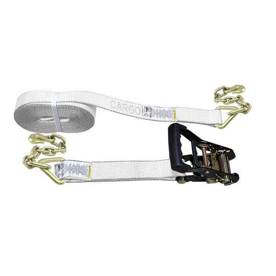 51BR2740N-12 2 x 27 Black Ratchet Strap with Chain Anchors - White