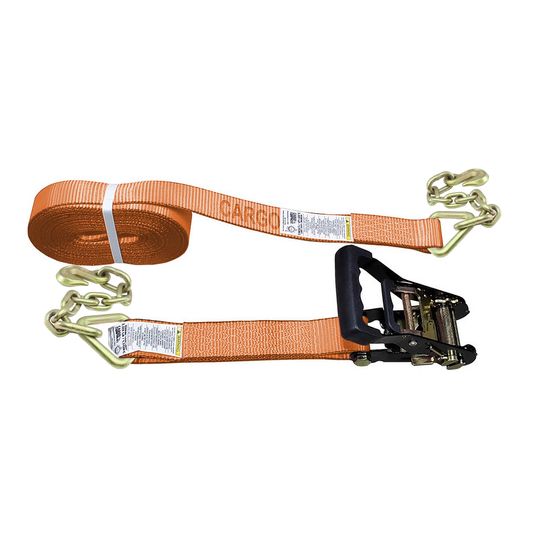 51BR2740O-12 2 x 27 Black Ratchet Strap with Chain Anchors - Orange