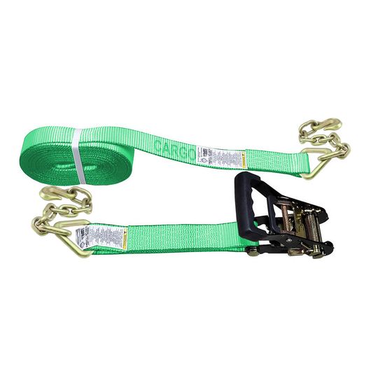 51BR3540HF-12 2 x 35 Black Ratchet Strap with Chain Anchors - High Visibility Green