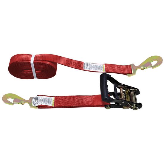 51BR3563R-12 2 x 35 Black Ratchet Strap with Flat Snap Hooks - Red