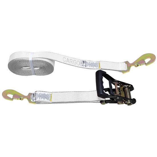 51BR4063N-12 2 x 40 Black Ratchet Strap with Flat Snap Hooks - White