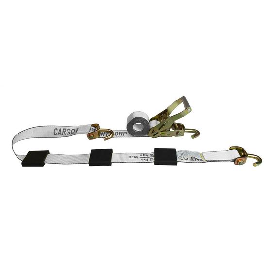 51SJ0671N-AUTO1 2 x 6 Ratchet Tire Strap wFixed End Swivel J-Hook - White