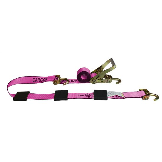 51SJ0871P-AUTO1 2 x 8 Ratchet Tire Strap wFixed End Swivel J-Hook - Pink