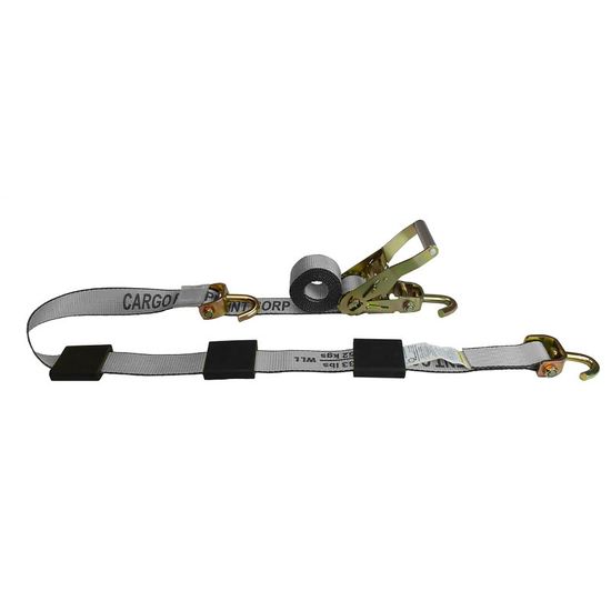 51SJ1271G-AUTO1 2 x 12 Ratchet Tire Strap wFixed End Swivel J-Hook - Gray