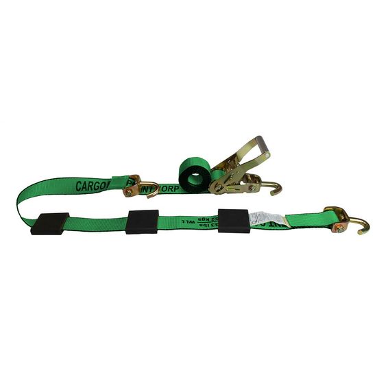 51SJ1471F-AUTO1 2 x 14 Ratchet Tire Strap wFixed End Swivel J-Hook - Green