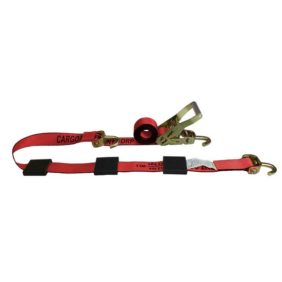 51SJ1471R-AUTO1 2 x 14 Ratchet Tire Strap wFixed End Swivel J-Hook - Red