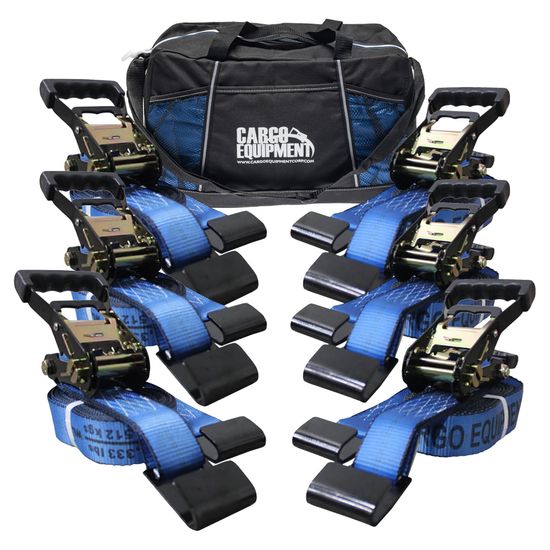 51BR2720BL-12-6PK 2 x 27 Ratchet Straps with Flat Hooks Storage Bag 6 Pack - Blue