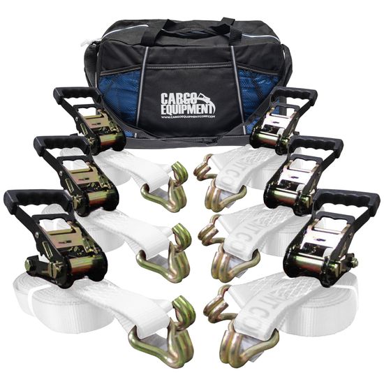 51BR2784N-12-6PK 2 x 27 Ratchet Straps with Wire Hooks Storage Bag 6 Pack - White