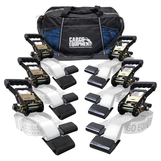 51BR3020N-12-6PK 2 x 30 Ratchet Straps with Flat Hooks Storage Bag 6 Pack - White