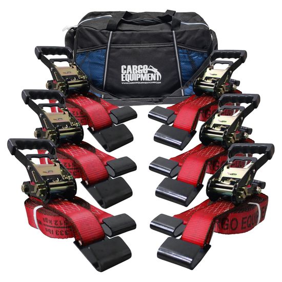 51BR3020R-12-6PK 2 x 30 Ratchet Straps with Flat Hooks Storage Bag 6 Pack - Red