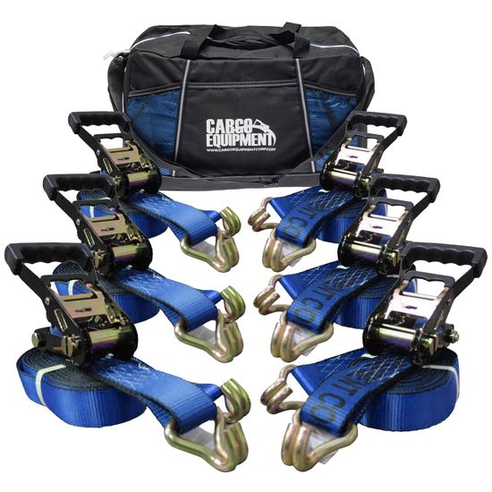 51BR3084BL-12-6PK 2 x 30 Ratchet Straps with Wire Hooks Storage Bag 6 Pack - Blue