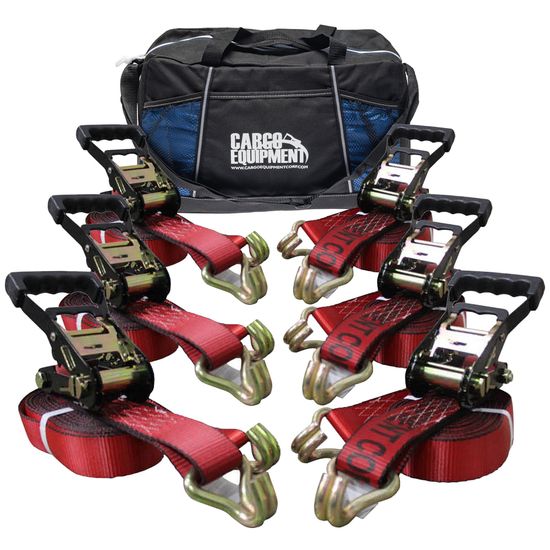 51BR3084R-12-6PK 2 x 30 Ratchet Straps with Wire Hooks Storage Bag 6 Pack - Red