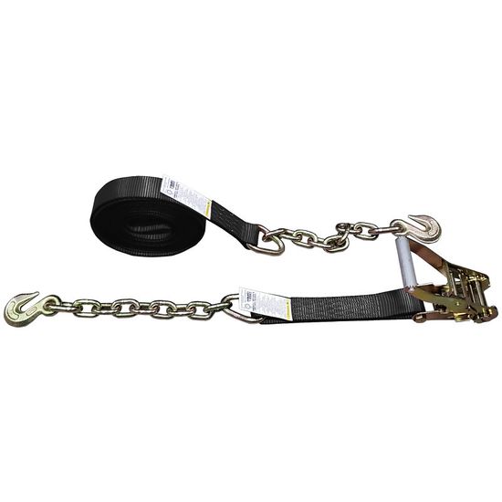 570840B-12 2 x 8 Ratchet Strap with Chain Anchors - Black