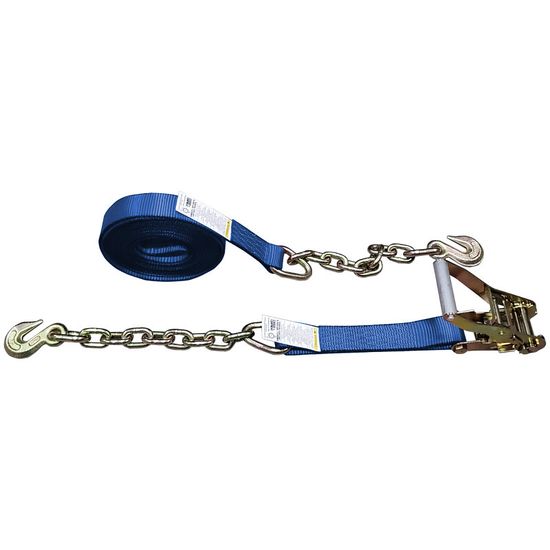 571040BL-12 2 x 10 Ratchet Strap with Chain Anchors - Blue