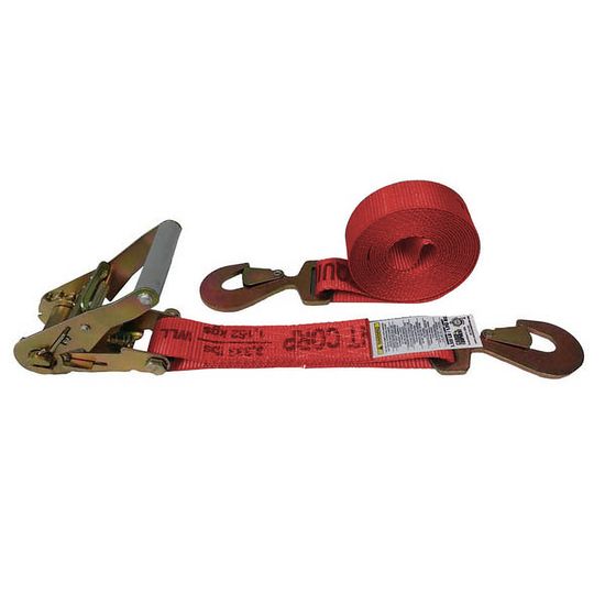 571263R-12 2 x 12 Ratchet Strap with Flat Snap Hooks - Red