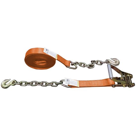 571640O-12 2 x 16 Ratchet Strap with Chain Anchors - Orange