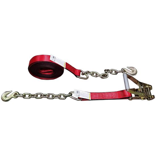 572440R-12 2 x 24 Ratchet Strap with Chain Anchors - Red