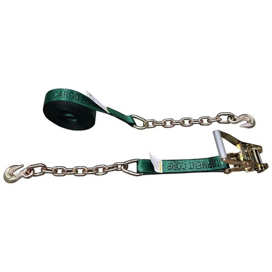 572640F-12 2 x 26 Ratchet Strap with Chain Anchors - Green