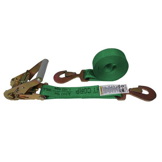 574063F-12 2 x 40 Ratchet Strap with Flat Snap Hooks - Green
