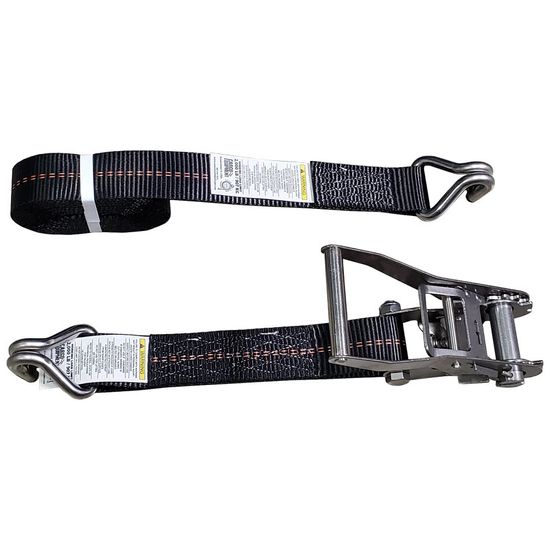 57SS1584SSB-12 2 x 15 Stainless Steel Ratchet Strap with Stainless Steel Wire Hook - Black